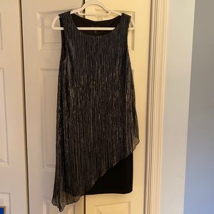 Sleeveless Metallic Black Silver Cocktail Dress